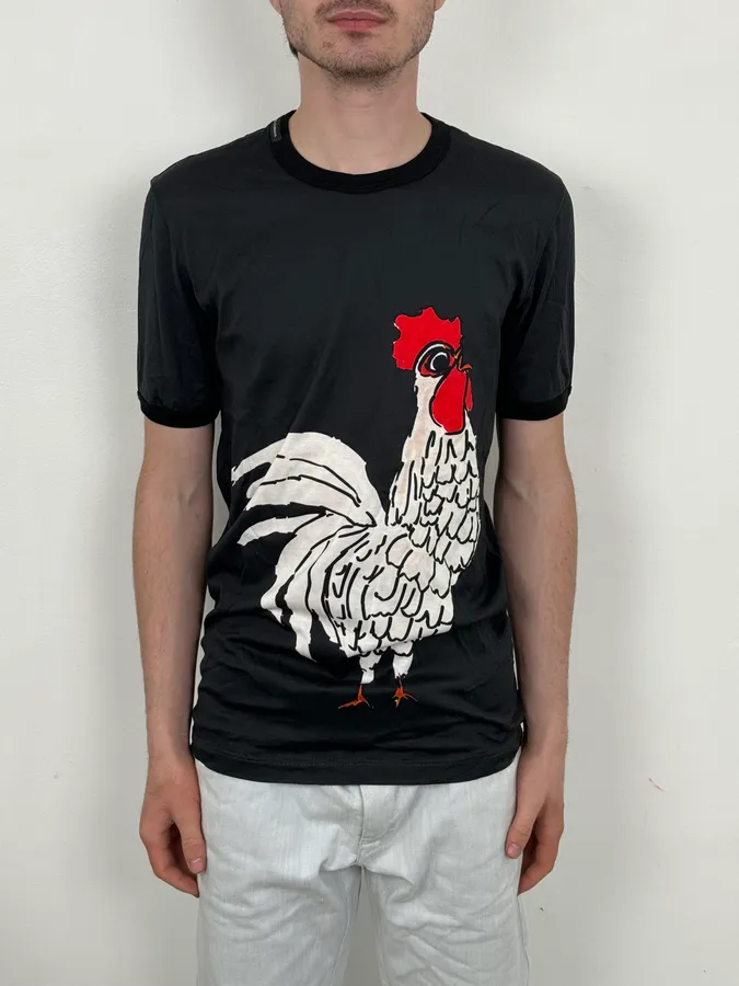 Dolce & Gabbana Frenchie Rooster Black T-Shirt - Image 2