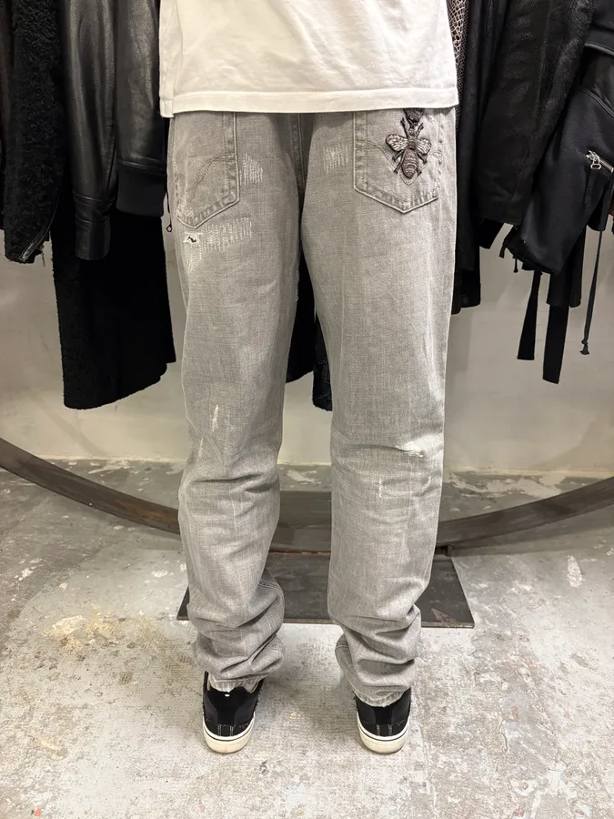 Dolce & Gabbana Grey Distressed Primea Linea Bee Jeans - Image 4