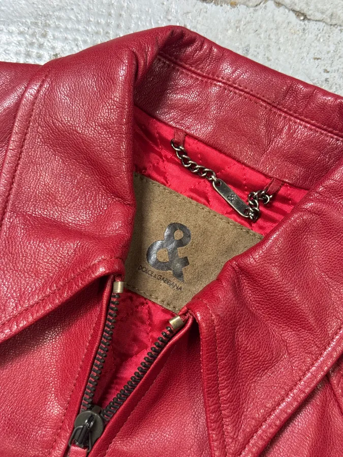 Dolce & Gabbana Pink Lady Red Leather Jacket - Image 7