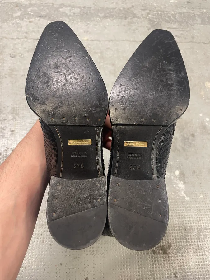 Dolce & Gabbana Santiags Black Cowboy Leather Boots with Python Effect - Image 10