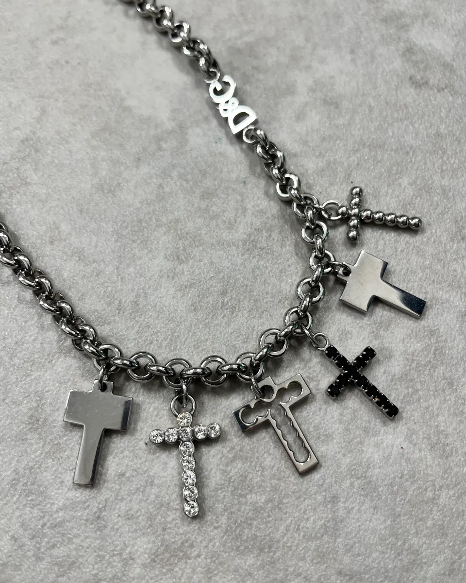 Dolce & Gabbana Silver Stainless Steel Cross Charm Necklace - Image 3