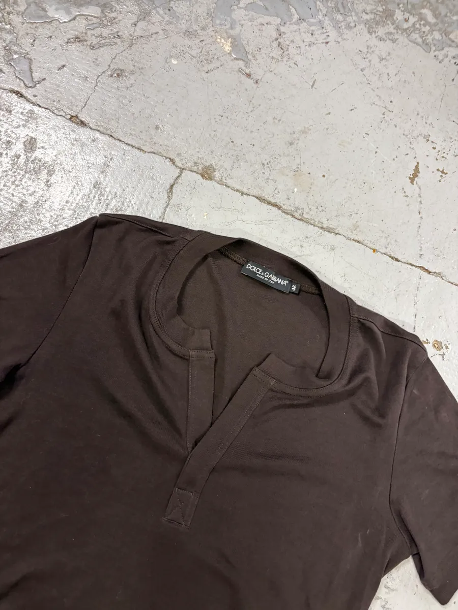 Dolce & Gabbana Taupe Brown Henley T-Shirt - Image 4
