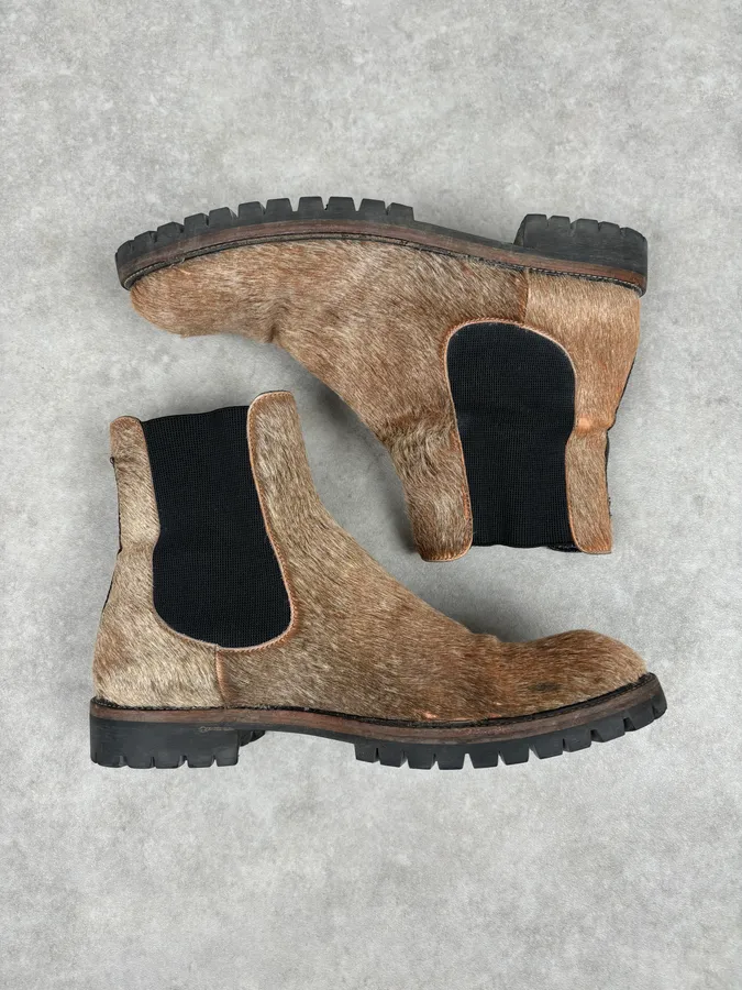 Dries Van Noten Beige Calf Hair Chelsea Boots - Image 3