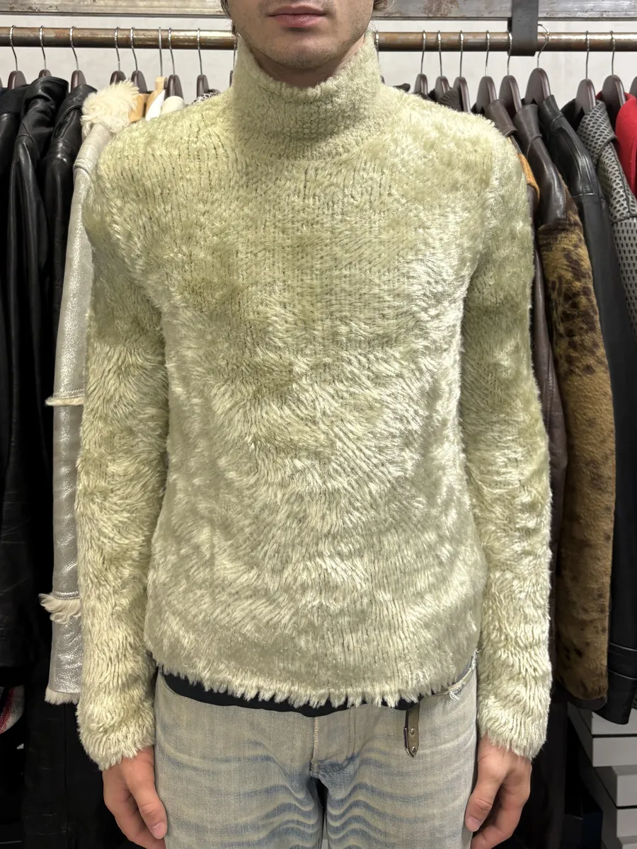 Dries Van Noten Beige Fur Effect Turtleneck Sweater - Image 3
