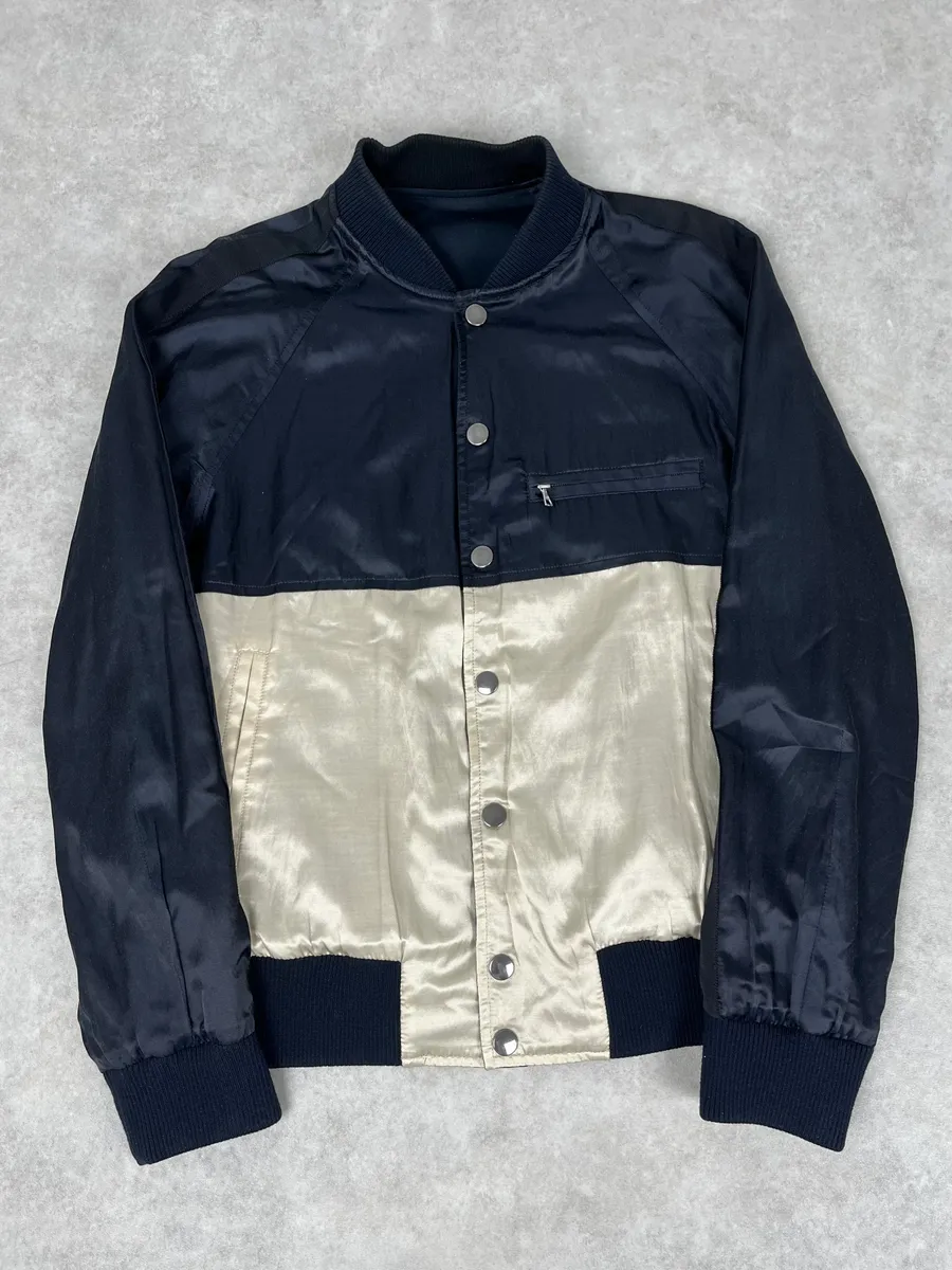 Dries Van Noten Beige & Navy Reversible Bomber Jacket