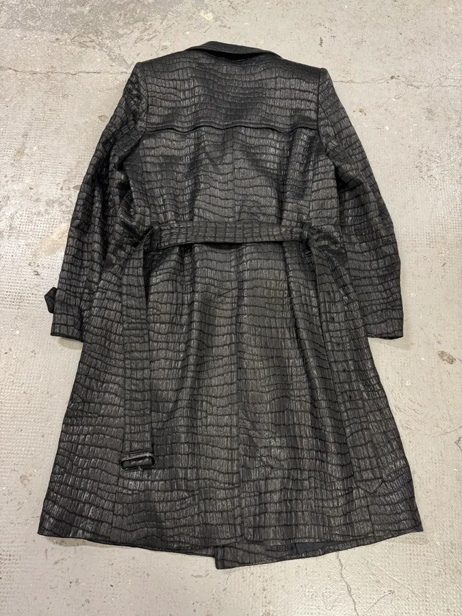 Dries van Noten Black Crocodile Effect Belted Jacquard Trench Coat - Image 3