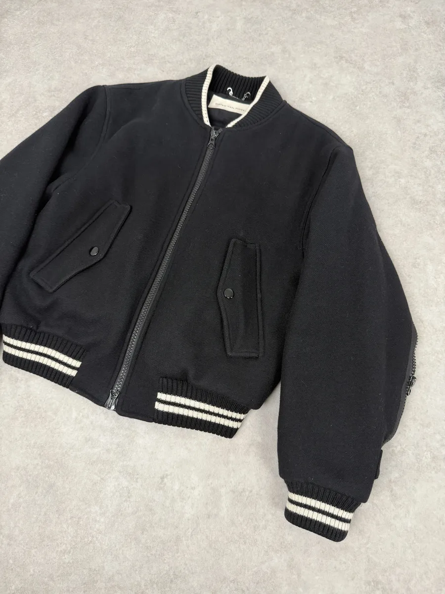 Dries Van Noten Black Wool Backzip Bomber Jacket - Image 6