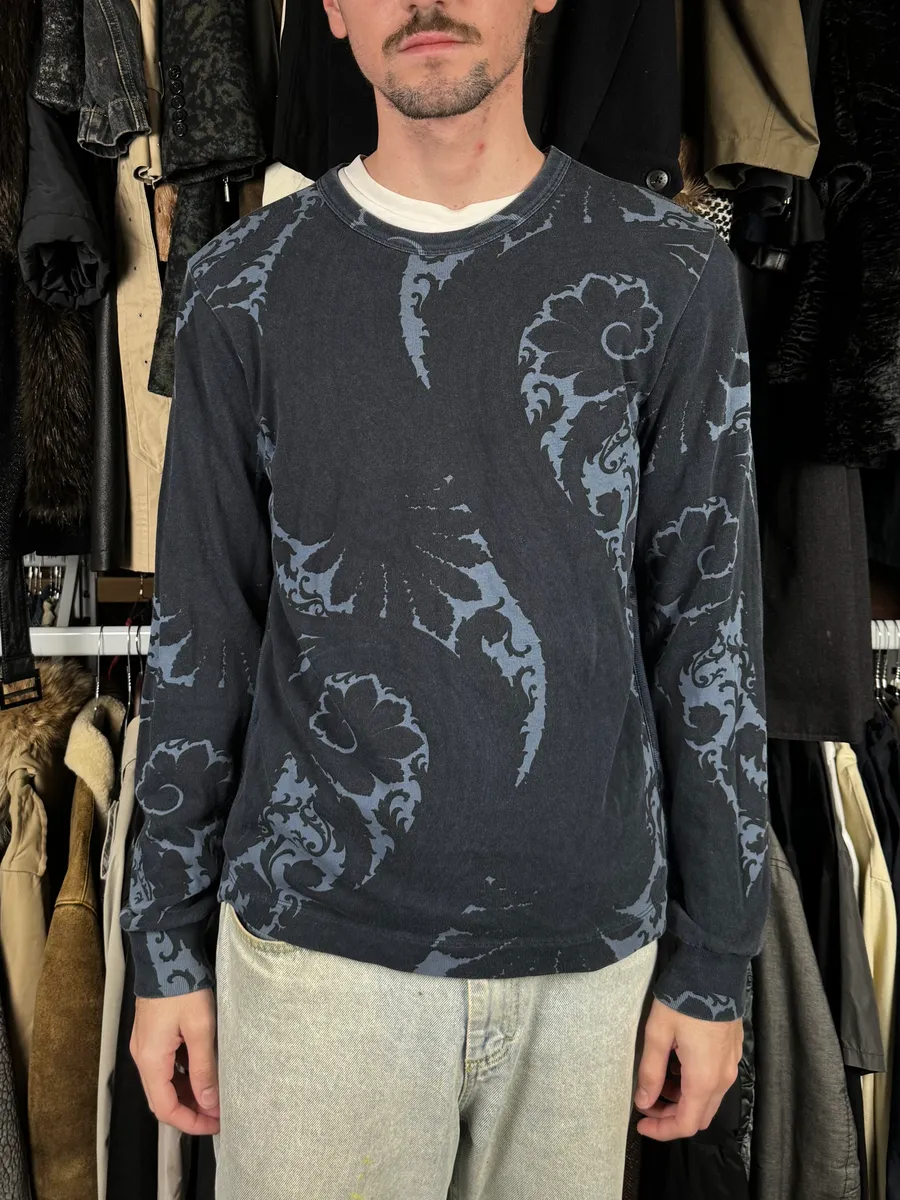 Dries Van Noten Blue Floral Waves Longsleeves T-Shirt - Image 2