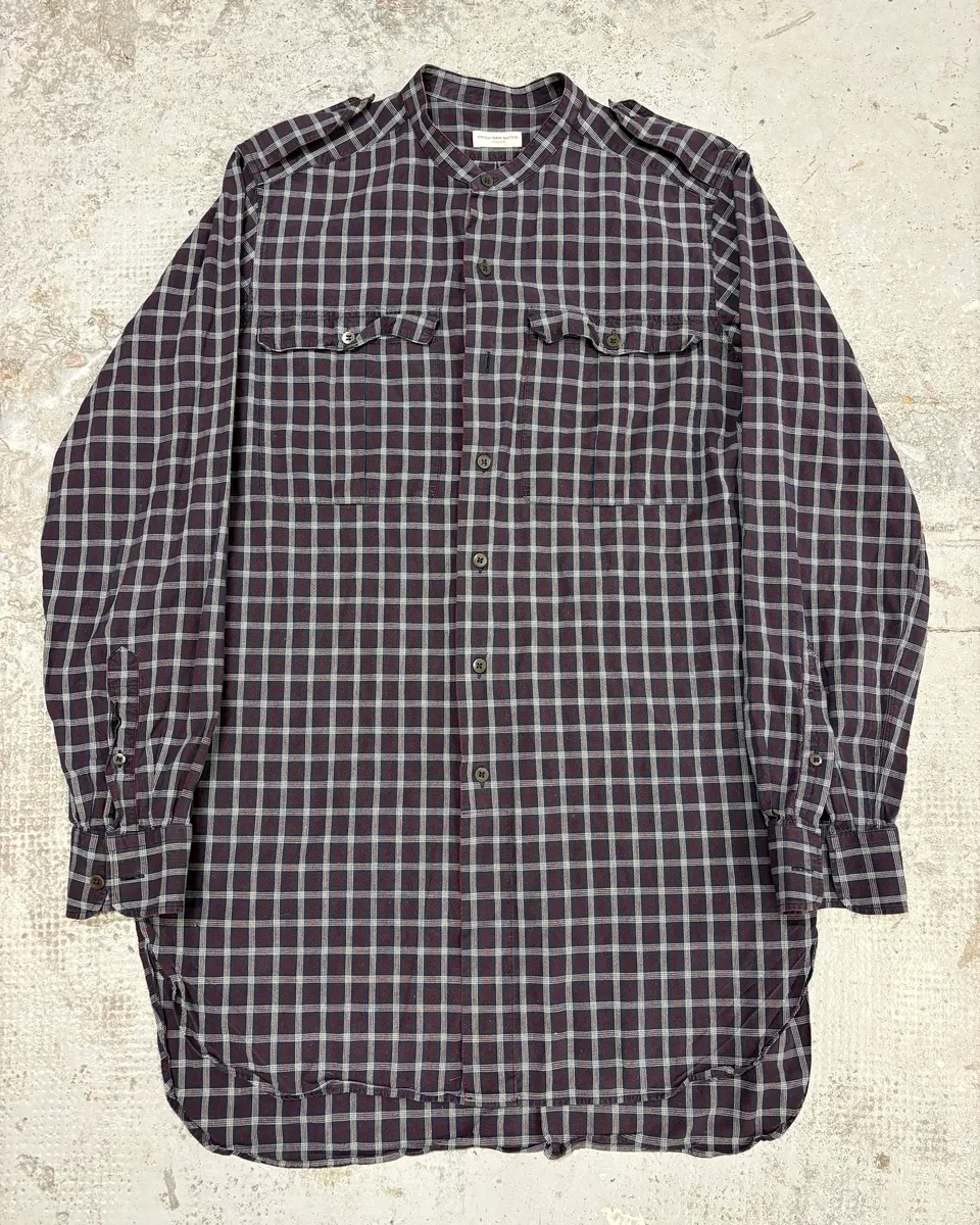 Dries Van Noten Bordeaux & Green Checkered Shirt