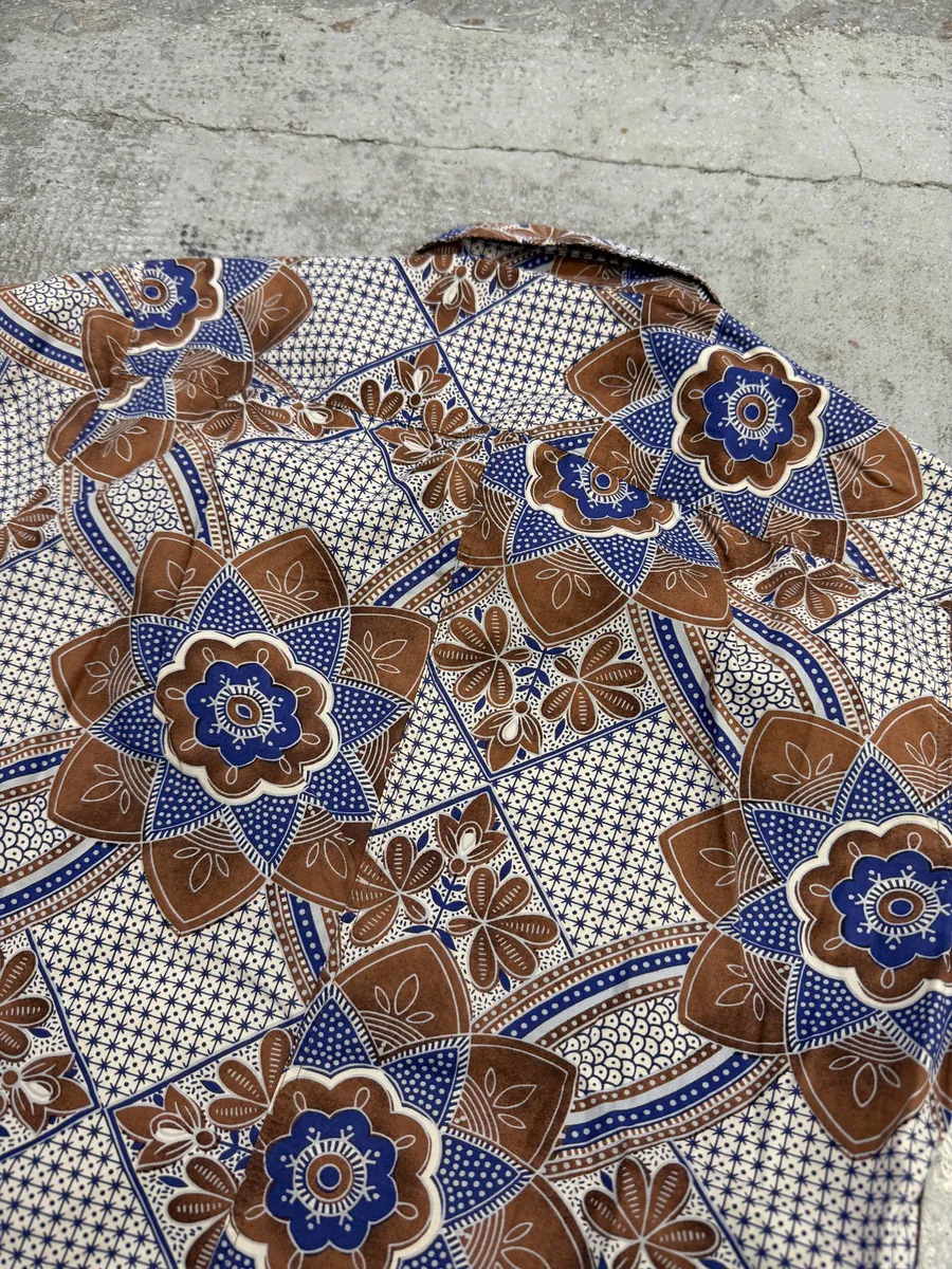 Dries Van Noten Brown & Blue Floral Short Sleeves Shirt - Image 9