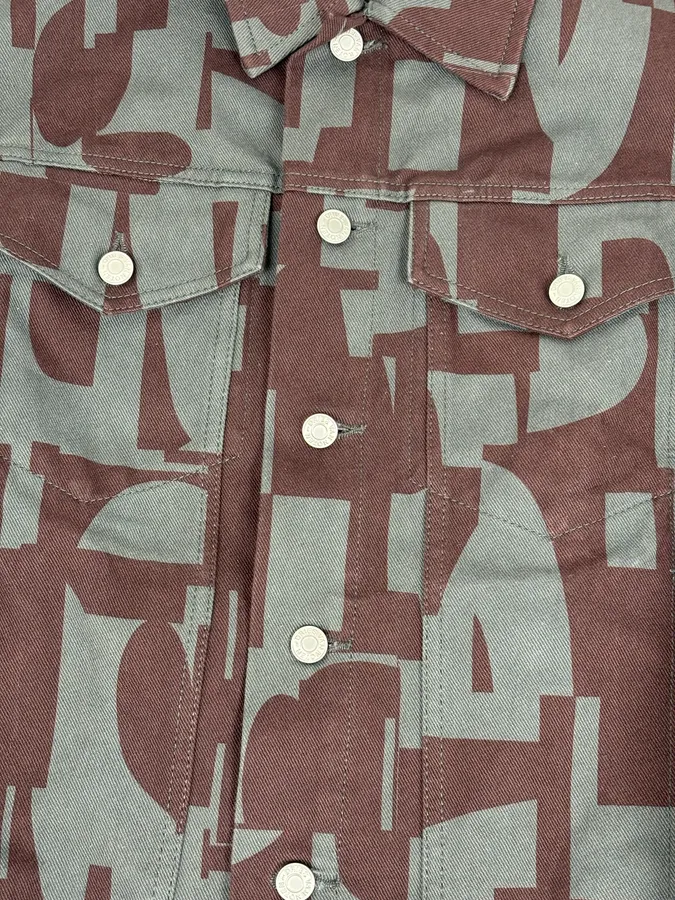 Dries Van Noten Burgundy & Grey Digital Print Denim Jacket - Image 8
