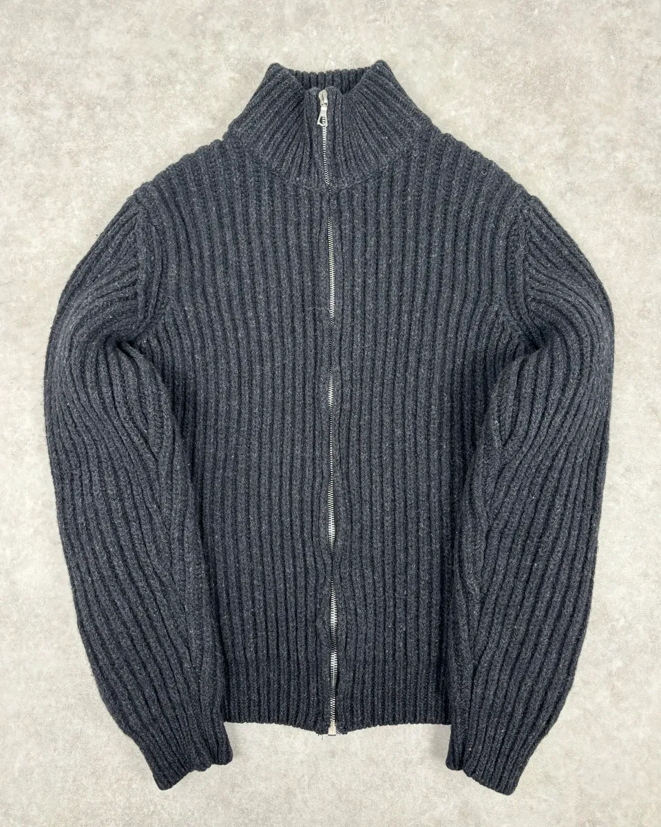 Dries Van Noten Dark Grey Wool Minimalist Zip-up Sweater - Image 8