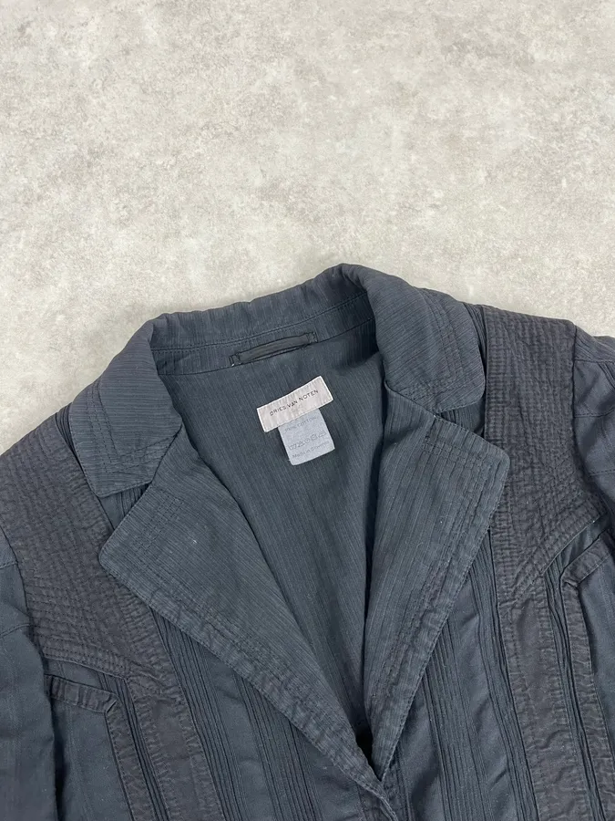 Dries Van Noten Dark Navy Hybrid Plissed Blazer Jacket - Image 5