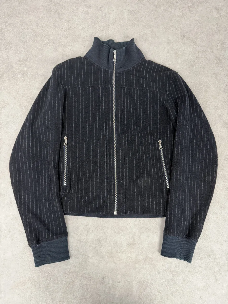 Dries Van Noten Dark Wool Striped Zip-up Jacket - Image 5