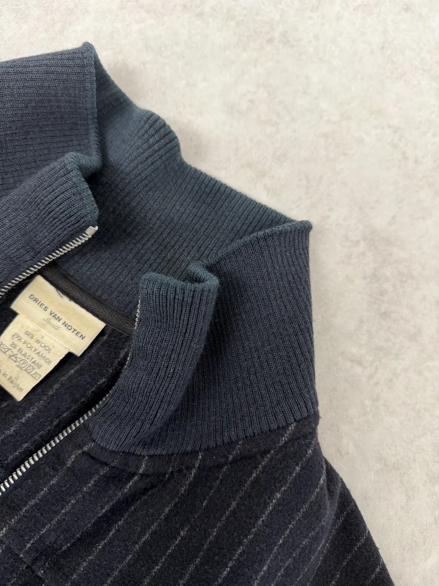 Dries Van Noten Dark Wool Striped Zip-up Jacket - Image 9