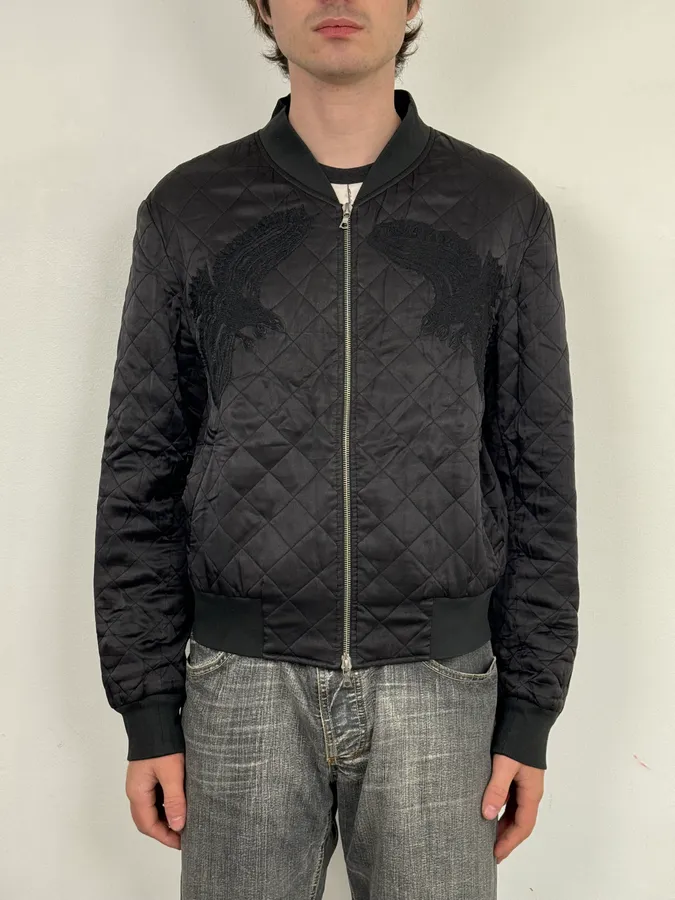 Dries Van Noten Eagle Black Quilted Bomber Light Jacket - Image 2