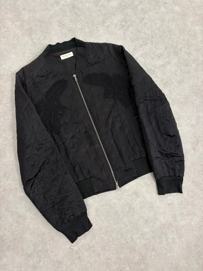 Dries Van Noten Eagle Black Quilted Bomber Light Jacket - Image 4