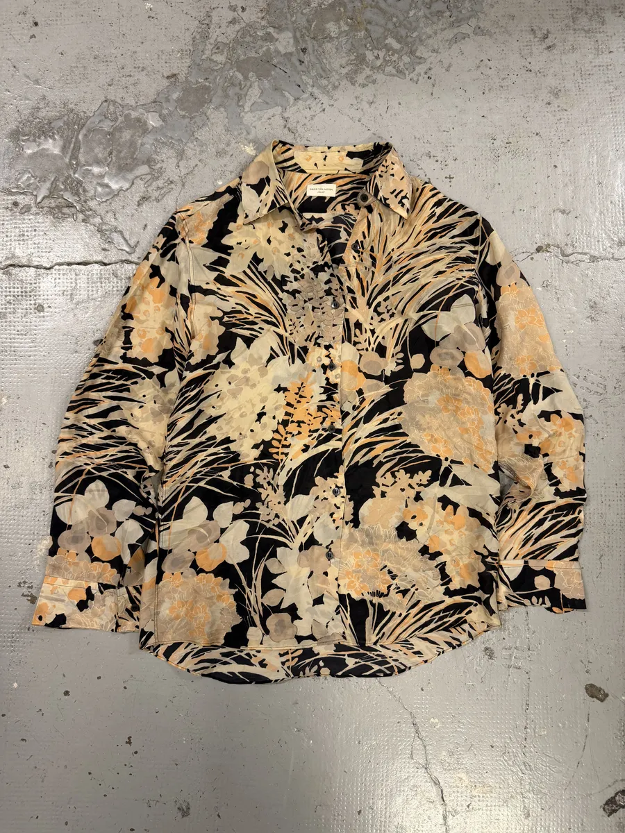 Dries Van Noten Floral Beige & Black Silk Shirt - Image 10