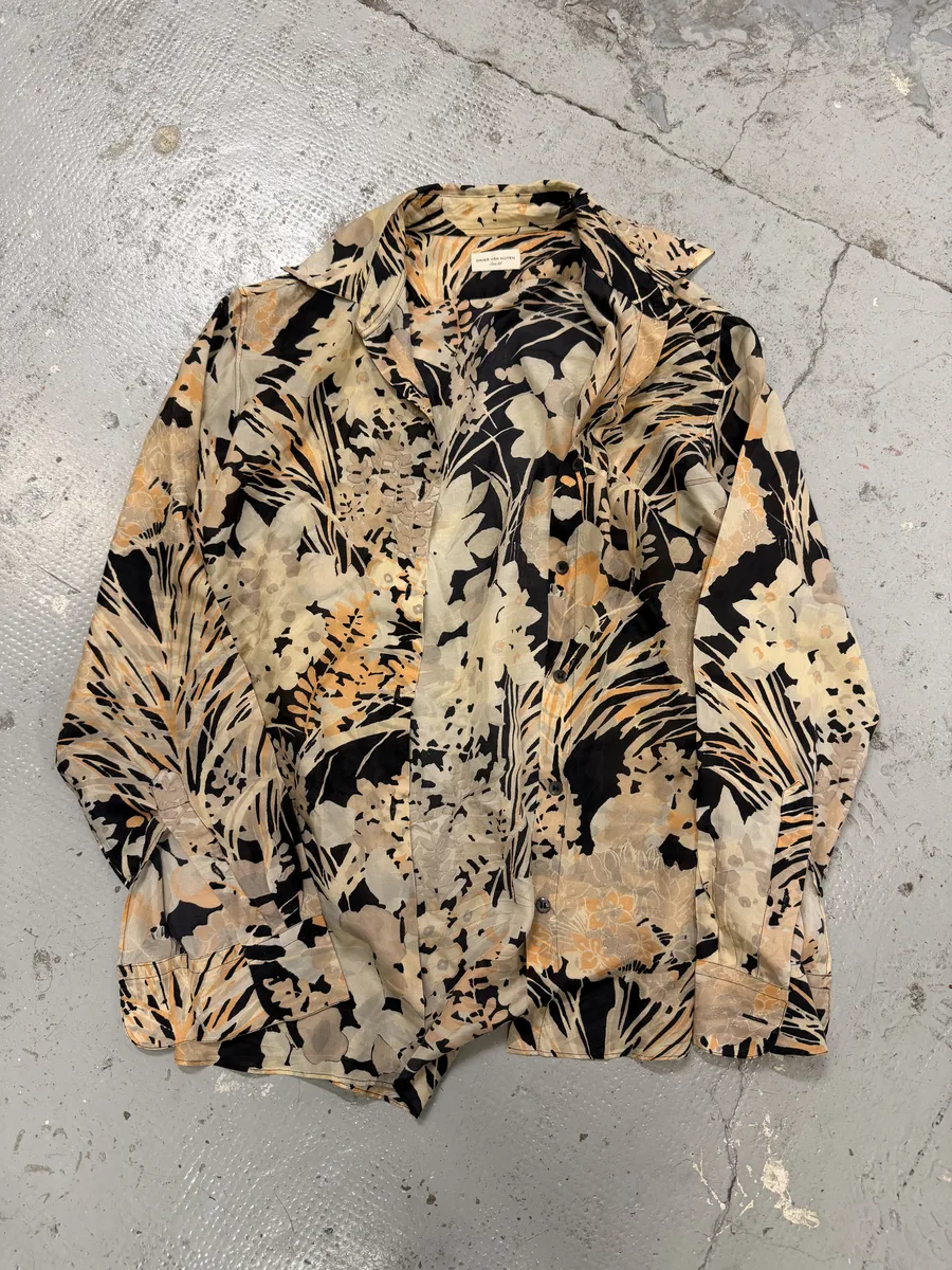 Dries Van Noten Floral Beige & Black Silk Shirt - Image 5