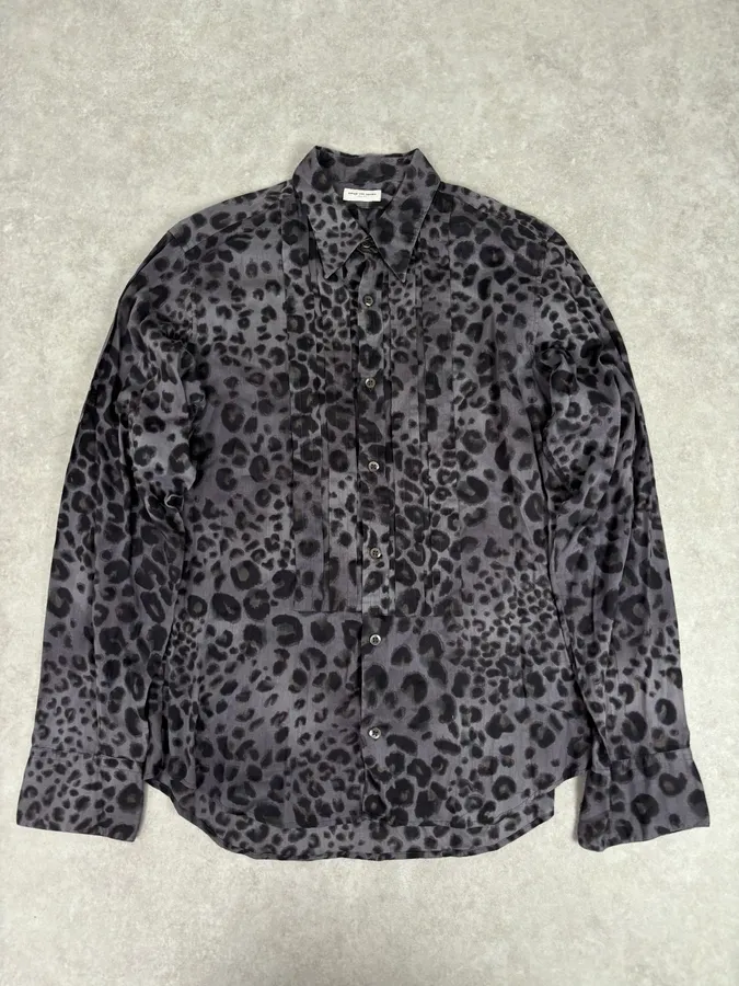 Dries Van Noten Grey & Black Leopard Print Shirt