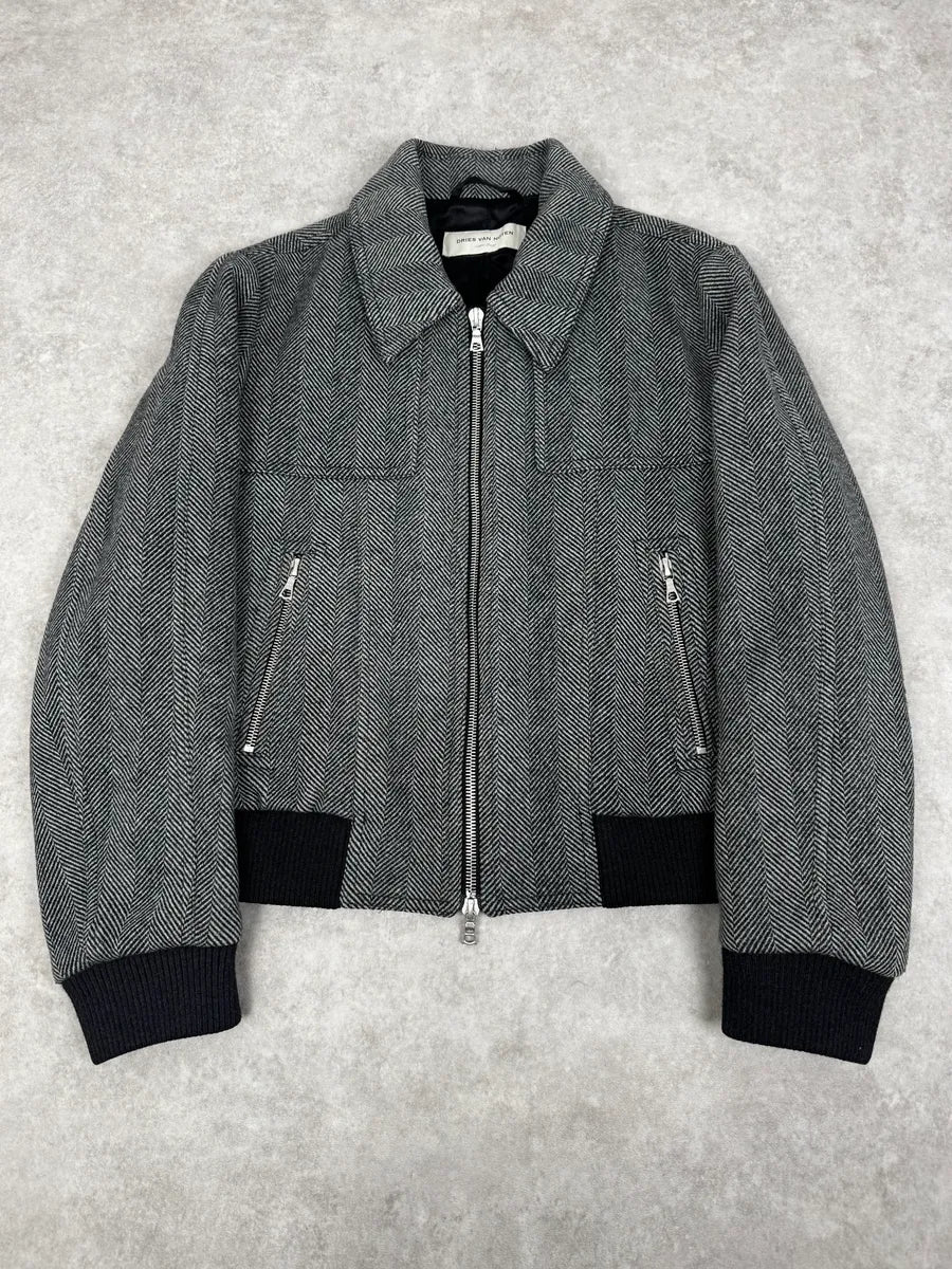 Dries Van Noten Grey Wool Classy Bomber Jacket