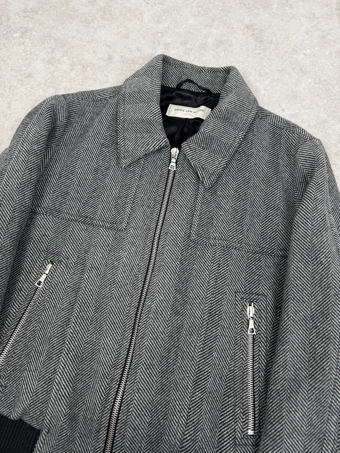 Dries Van Noten Grey Wool Classy Bomber Jacket - Image 5
