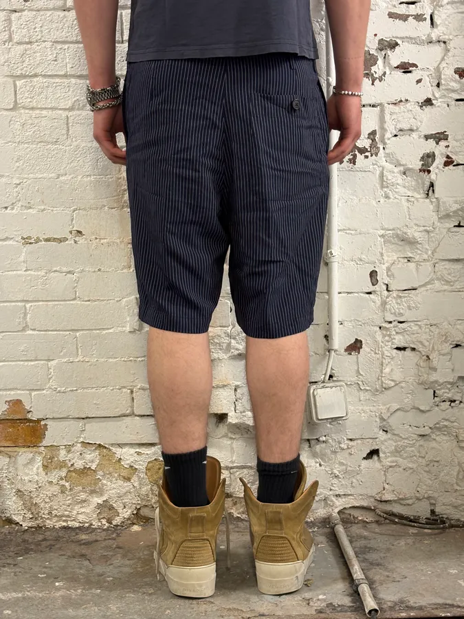 Dries Van Noten Navy Acetate Viscose Pinstripe Shorts - Image 4