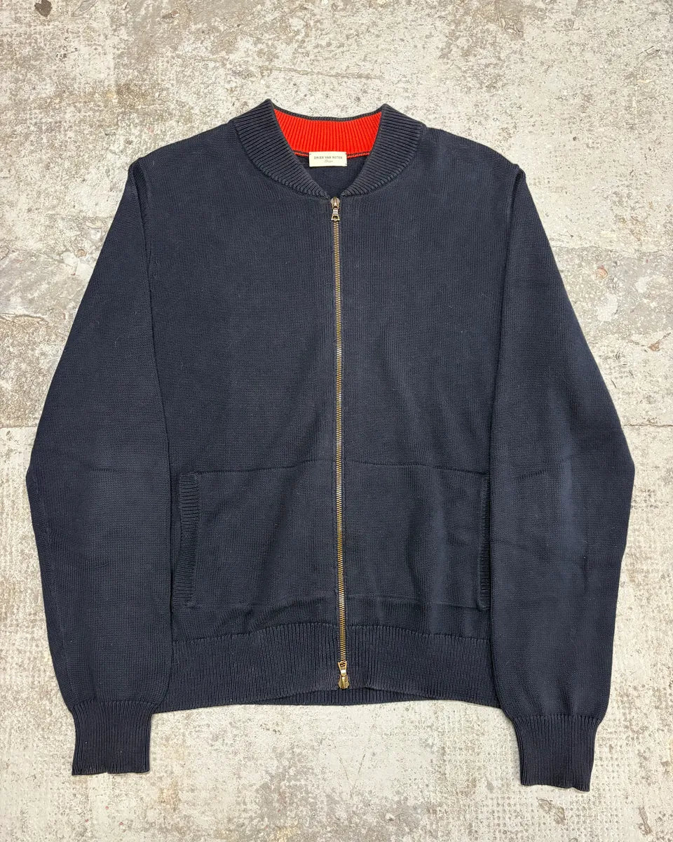 Dries Van Noten Navy Cardigan Zip-Up Sweater