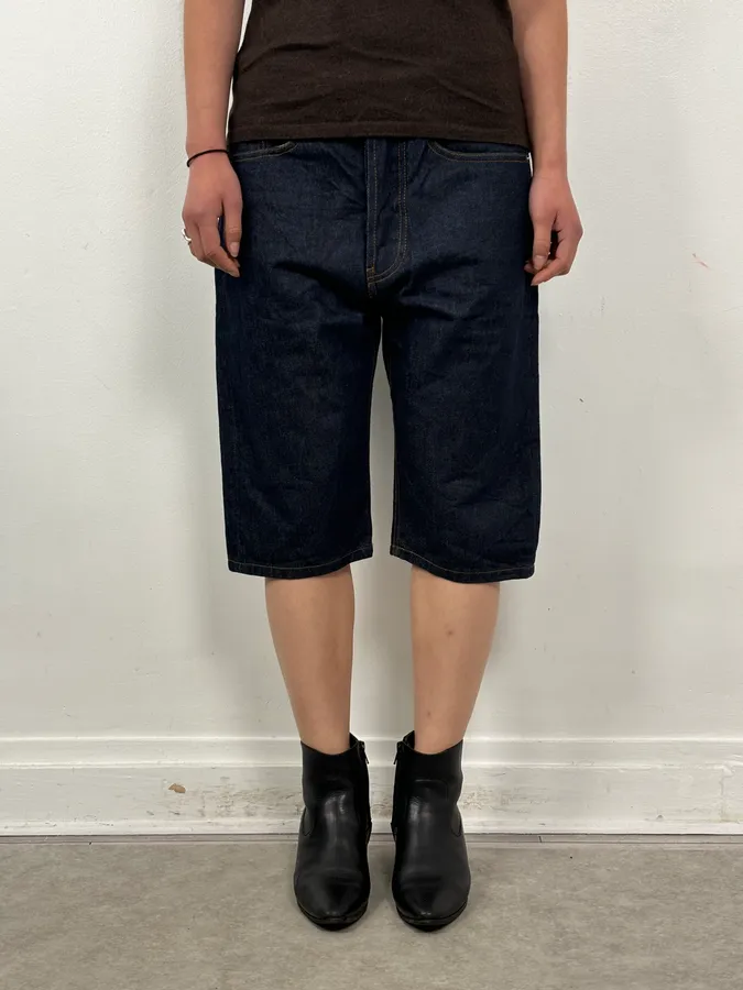 Dries Van Noten Navy Denim Contrast Stitch Shorts - Image 2