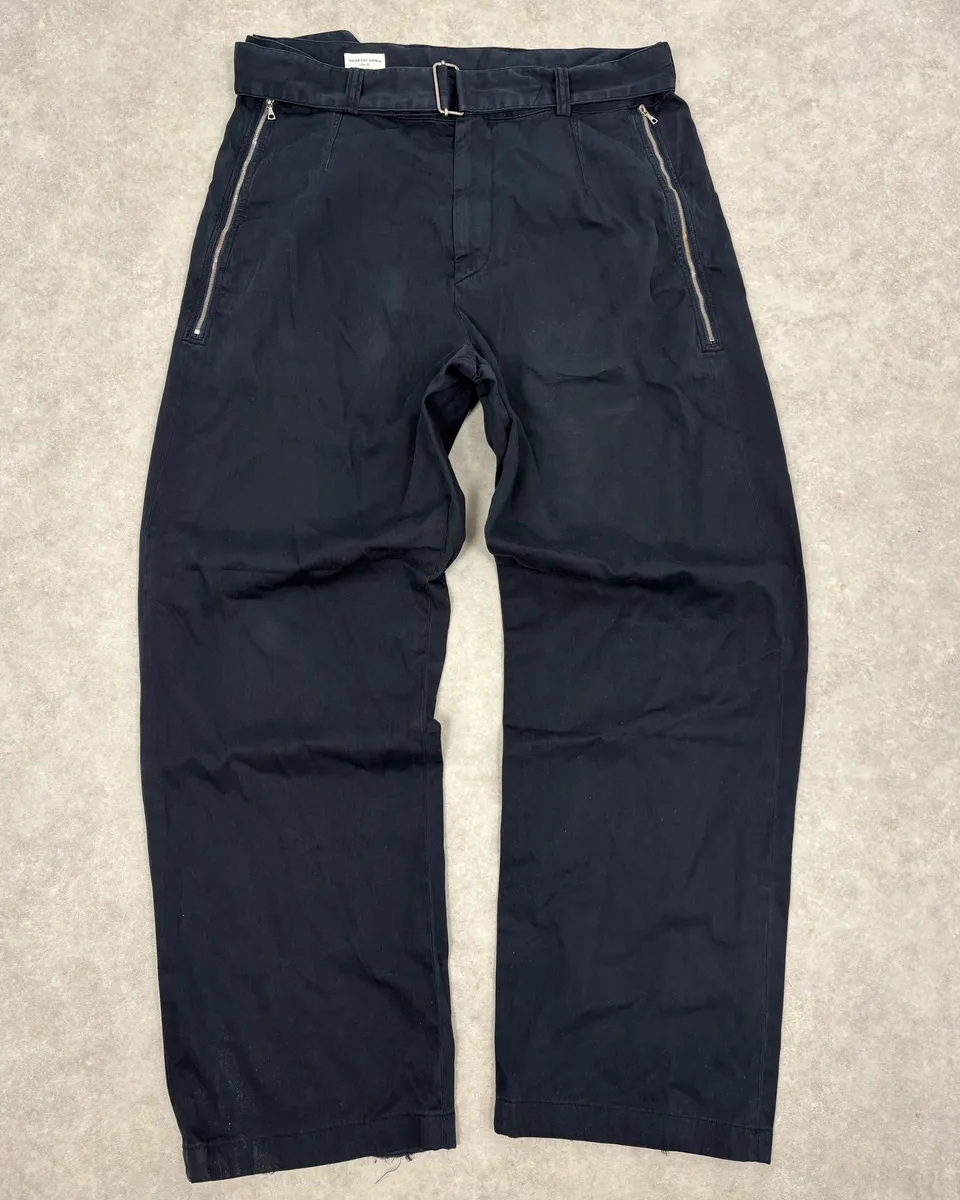 Dries Van Noten Navy Minimalist Belted Cozy Pants