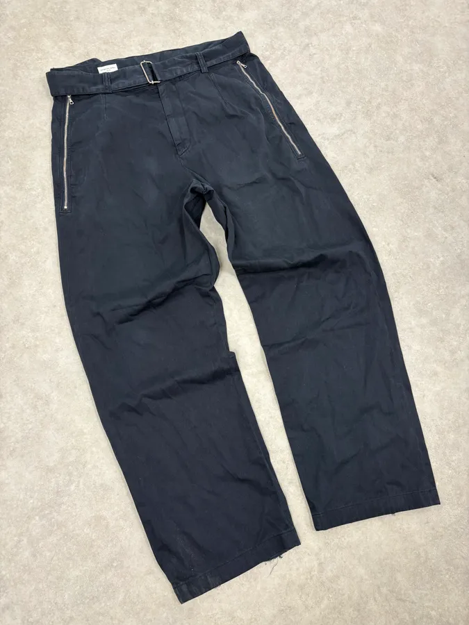 Dries Van Noten Navy Minimalist Belted Cozy Pants - Image 5