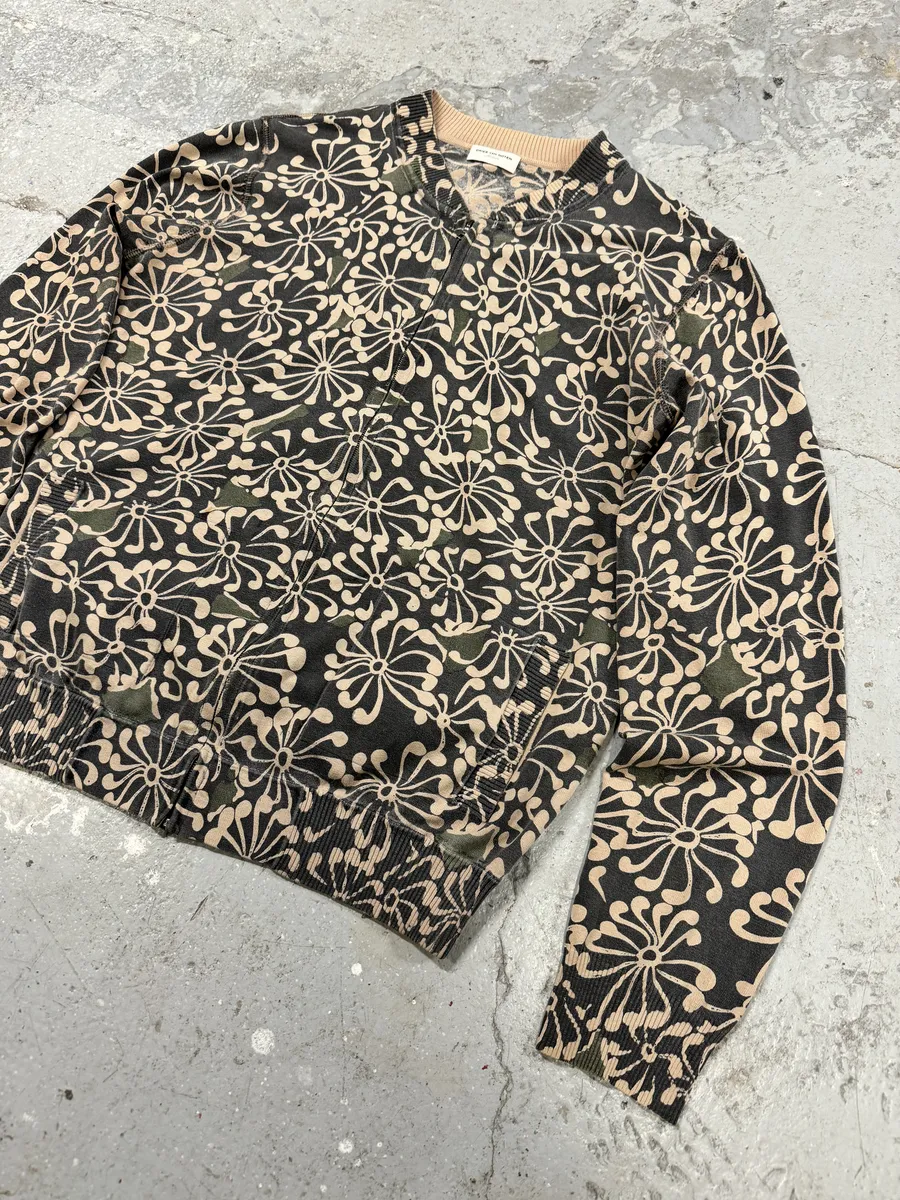 Dries Van Noten Olive Flower Bomber Jacket - Image 9