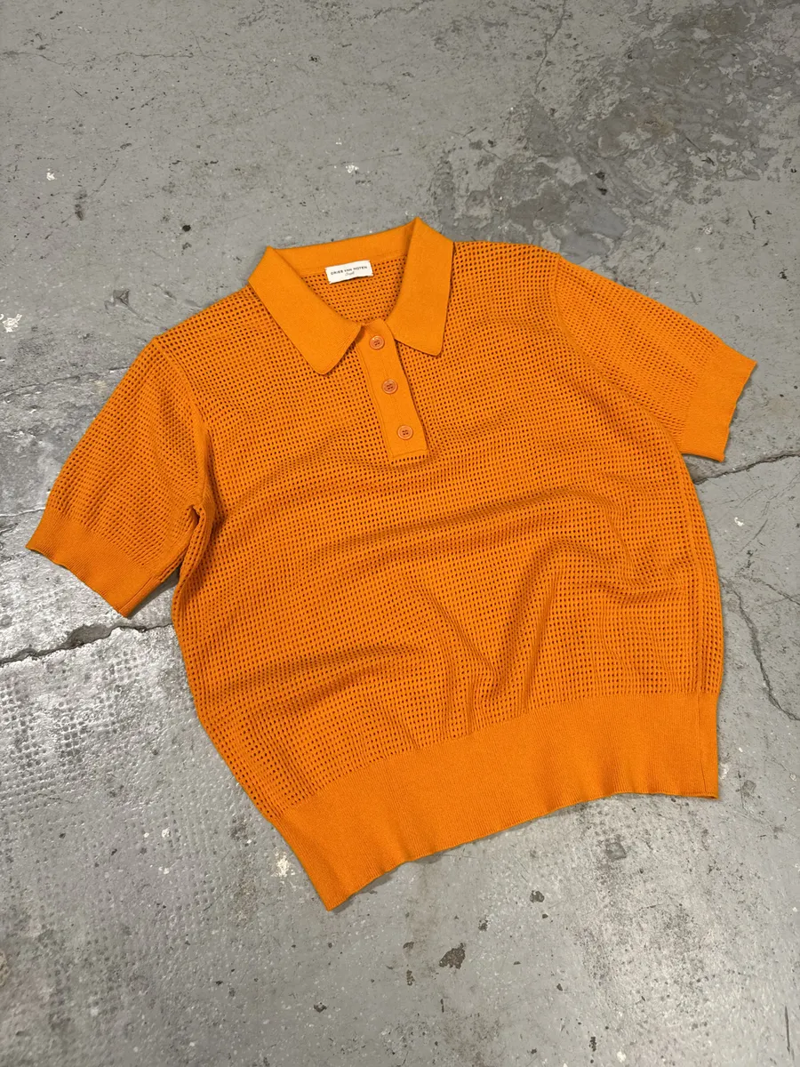 Dries Van Noten Orange Soft Knit Polo Shirt - Image 4