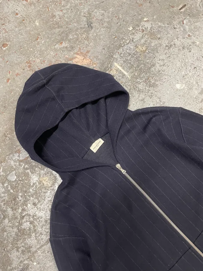 Dries Van Noten Wool Pinstriped Navy Zip-up Sweatshirt - Image 6