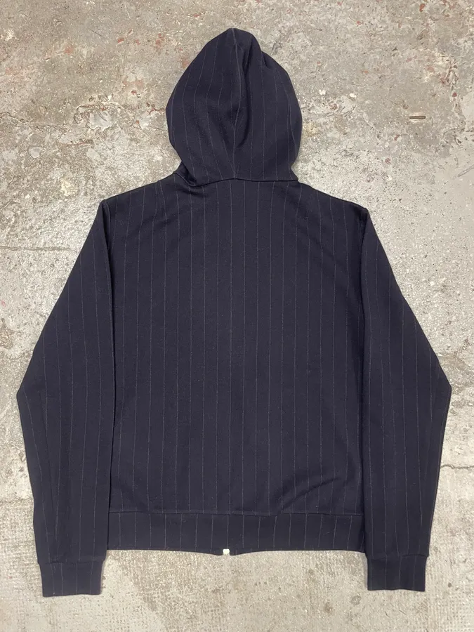 Dries Van Noten Wool Pinstriped Navy Zip-up Sweatshirt - Image 7