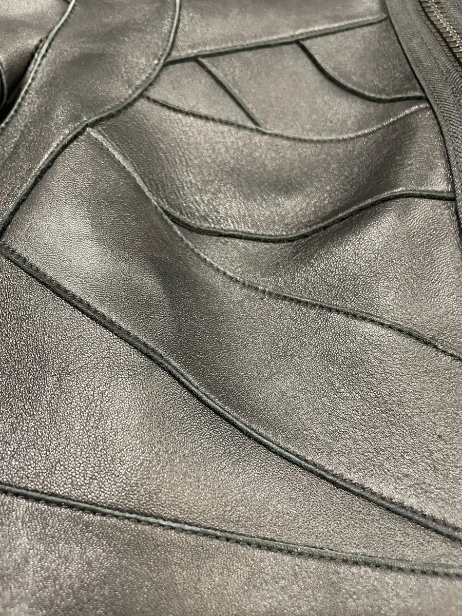 DSquared2 Banded Black Avant-Garde Leather Cropped Jacket - Image 8