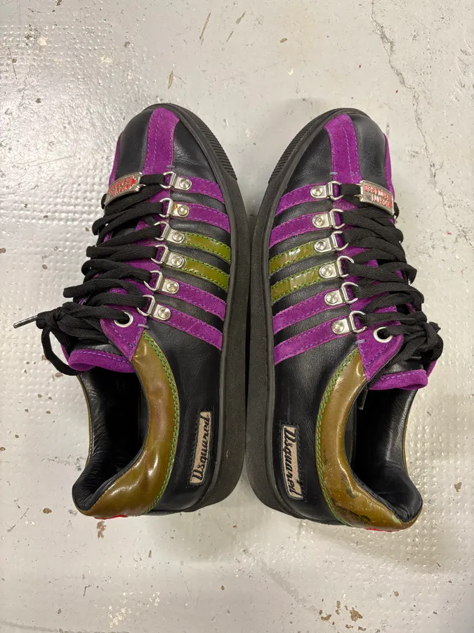 Dsquared2 Black Leather Purple Stripe Low Sneakers - Image 5