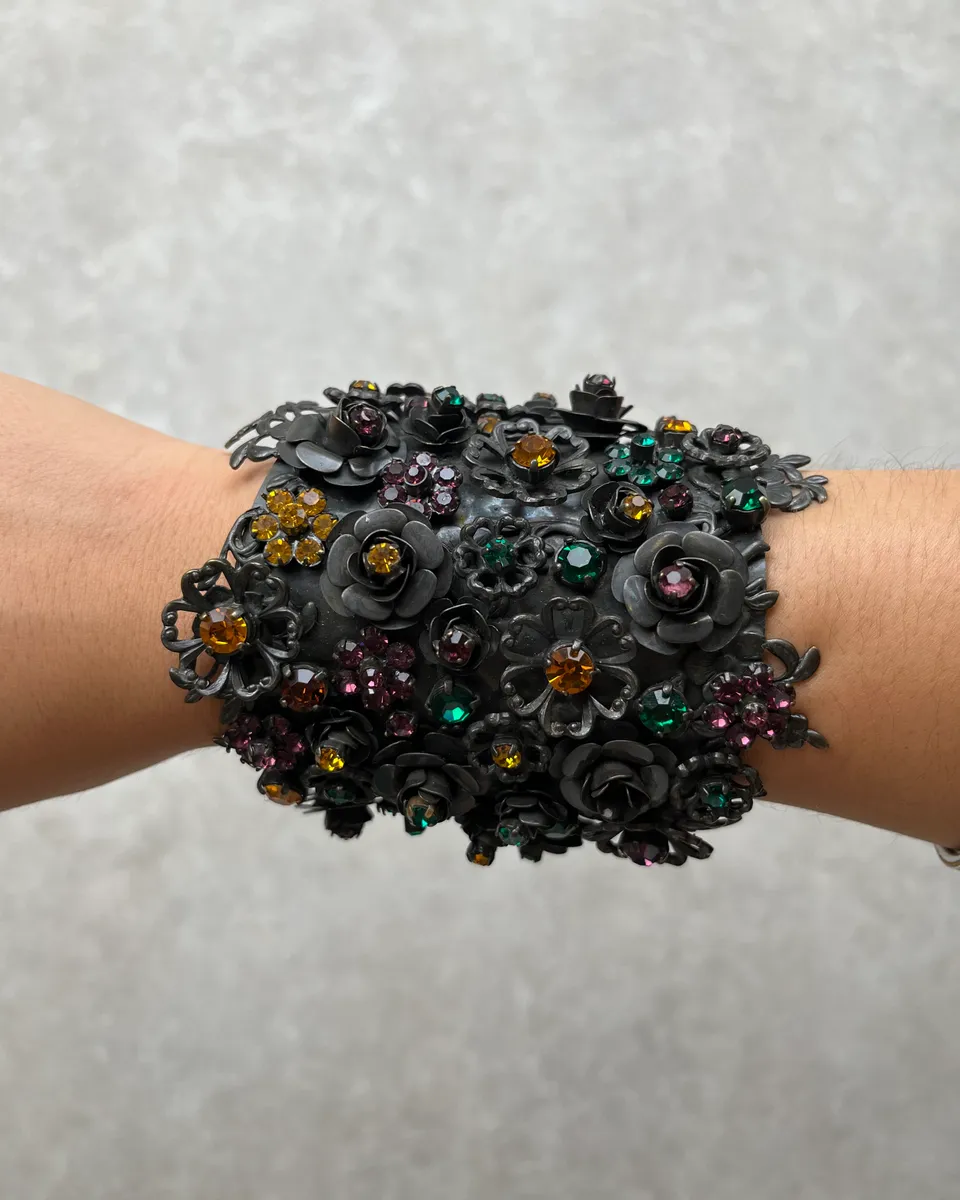 Dsquared2 Black Pewter Floral Gemstone Bracelet - Image 3