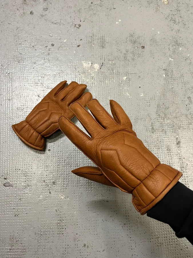 Dsquared2 Brown Fleeced Padded Biker Leather Gloves