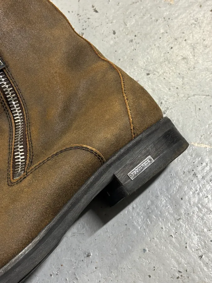 Dsquared2 Brown Suede Zip Chelsea Boots - Image 10