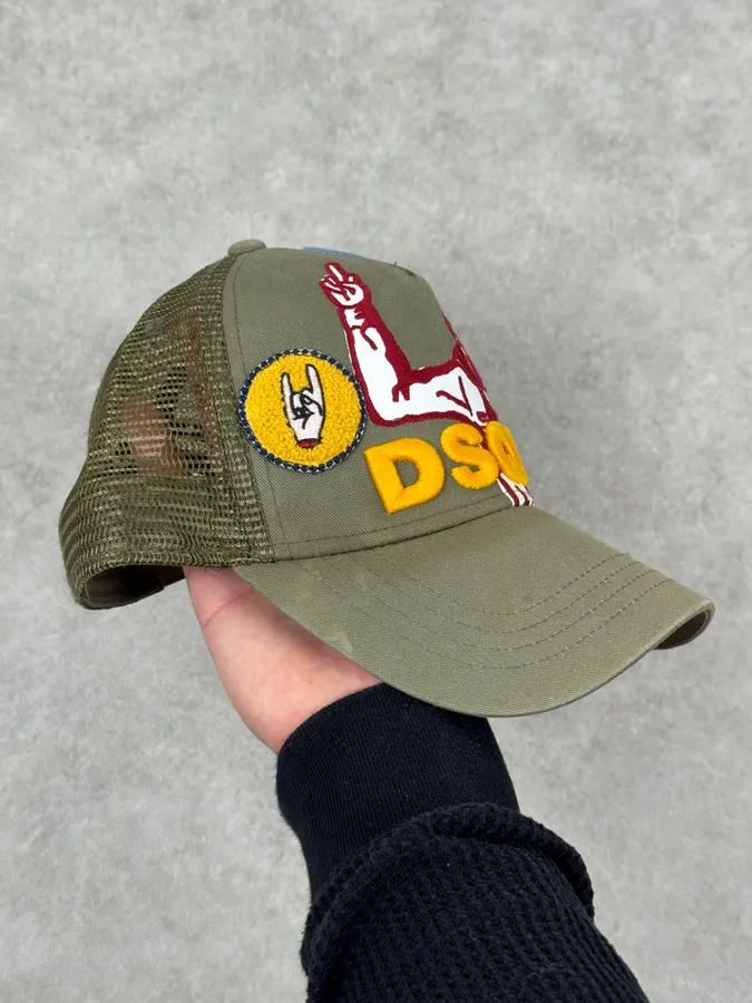 Dsquared2 Khaki Green Humanoid Patchwork Cap - Image 6