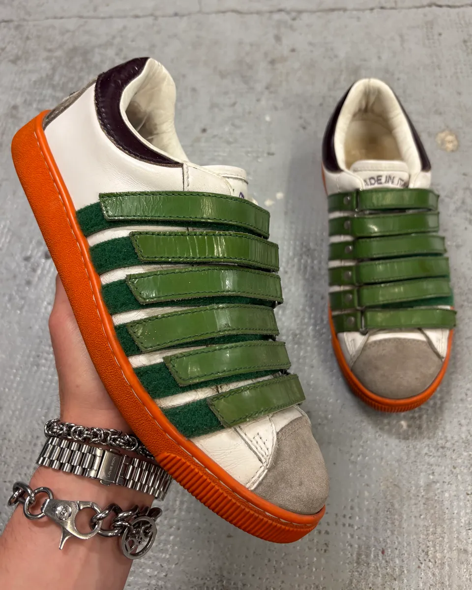 Dsquared2 White Green Leather Multi-Strap Sneakers