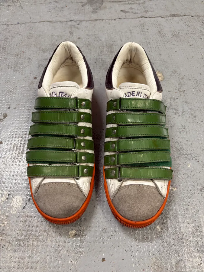 Dsquared2 White Green Leather Multi-Strap Sneakers - Image 2