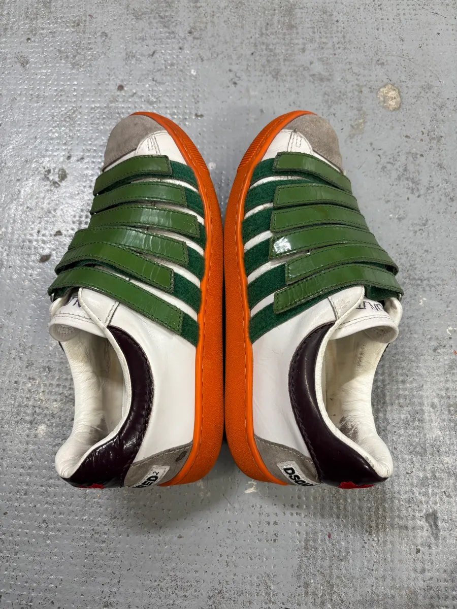 Dsquared2 White Green Leather Multi-Strap Sneakers - Image 5