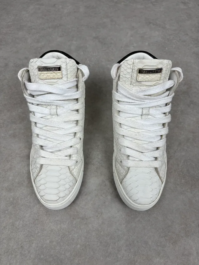 Dsquared2 White Snakeskin Python Leather High Sneakers - Image 2