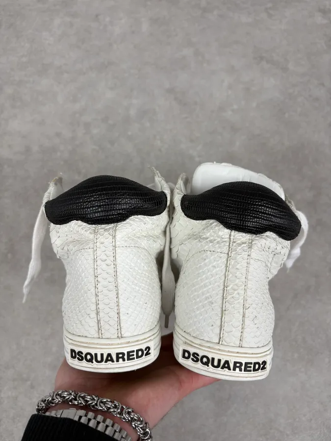 Dsquared2 White Snakeskin Python Leather High Sneakers - Image 5