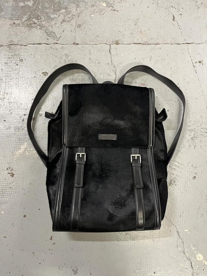 Emporio Armani Black Pony Hair Leather Backpack