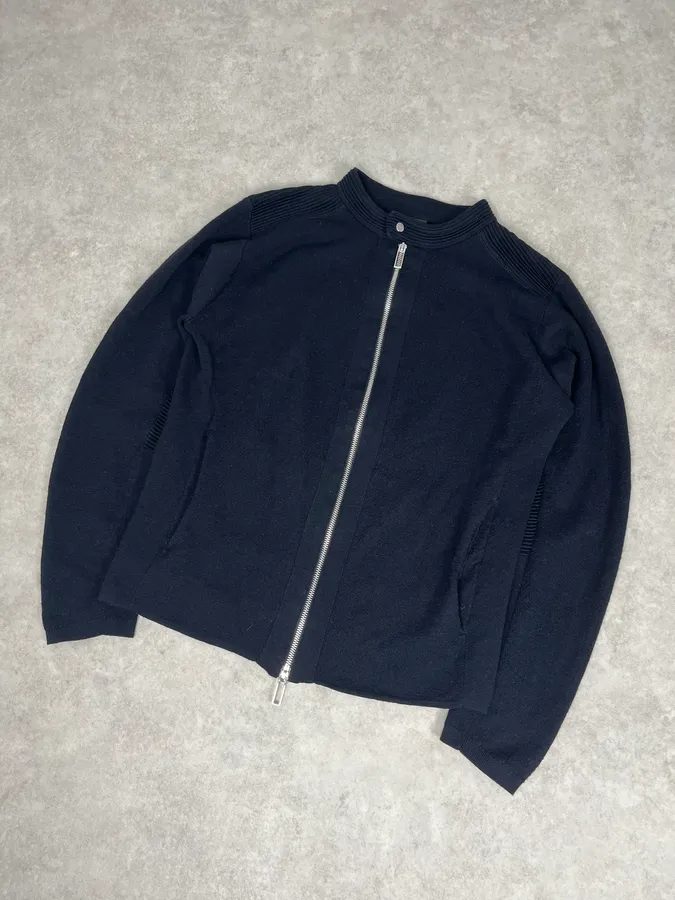 Emporio Armani Dark Navy Knit Zip Jacket - Image 4