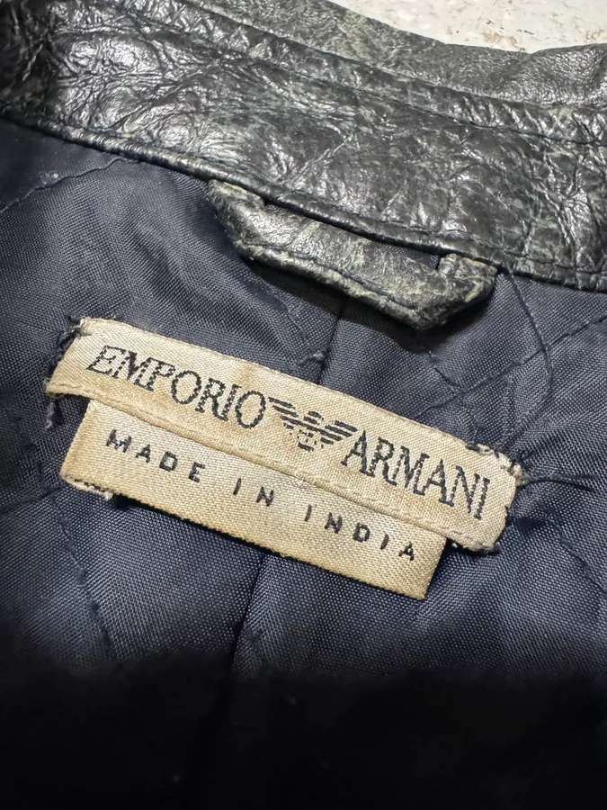 Emporio Armani Distressed Green Black Leather Jacket - Image 13