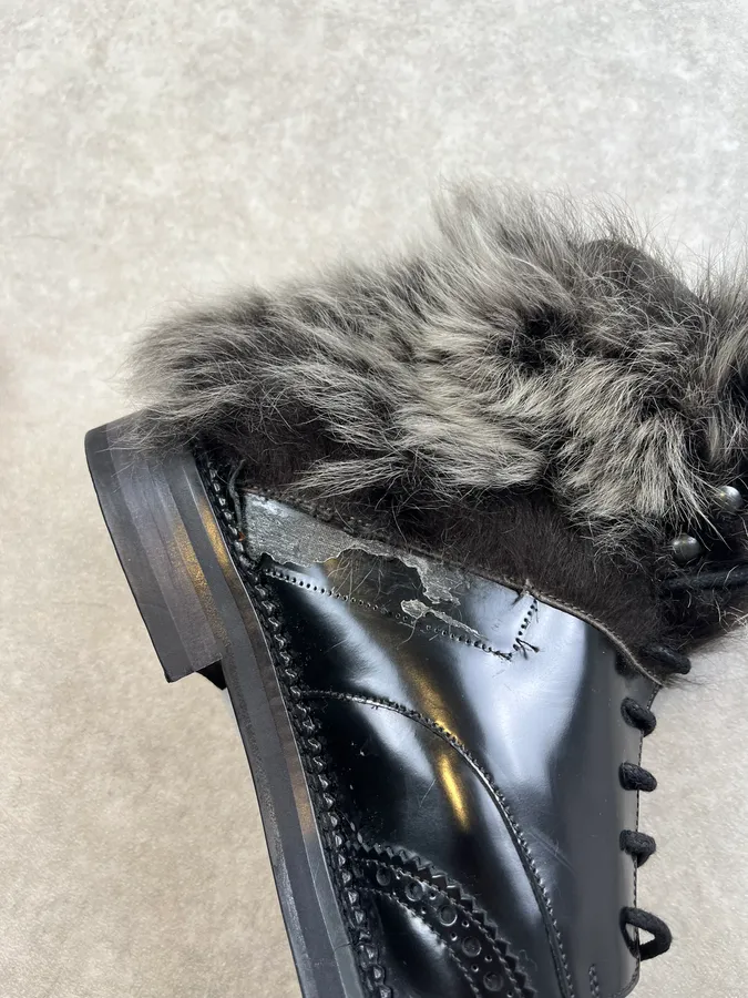 Emporio Armani Fur-Trim Black Patent Leather Boots - Image 8